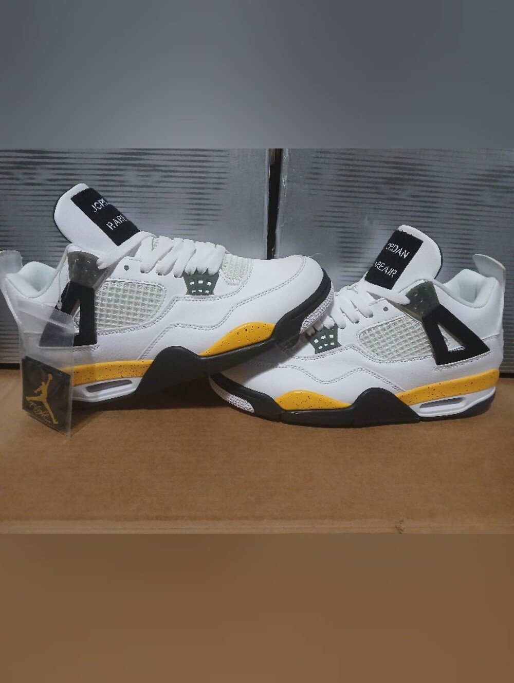 Jordan 4 White, Yellow & Black Basketball Sneakers